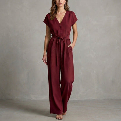 Ivory Horizon Tie-Waist Wide-Leg Jumpsuit