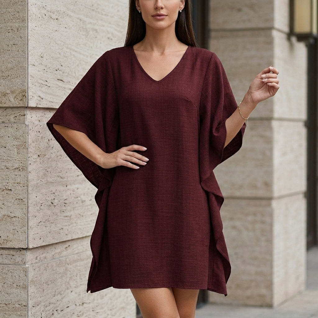Relaxed Flutter Sleeve V-Neck Mini Dress