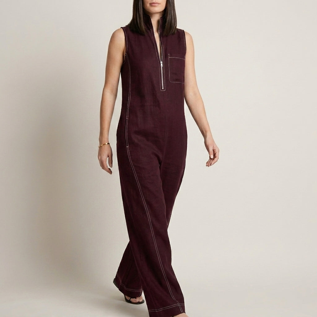 Relaxed Sleeveless Zip-Neck Wide-Leg Jumpsuit