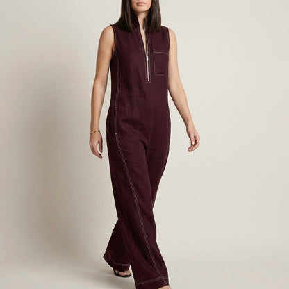 Relaxed Sleeveless Zip-Neck Wide-Leg Jumpsuit