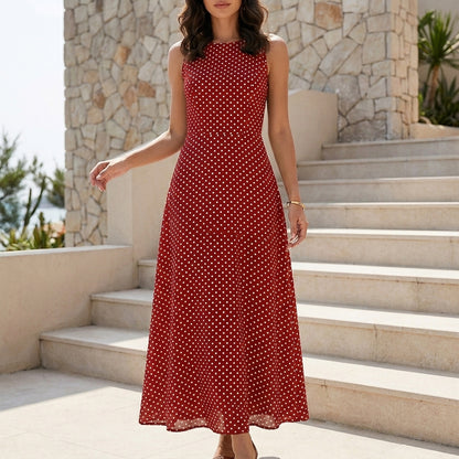 Open Back Polka Dot Maxi Dress with Tie Detail