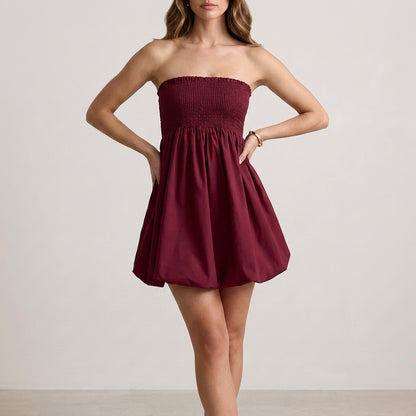 Smocked Strapless Bubble Hem Mini Dress