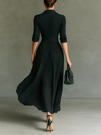 Erica Signature Fitted Waist Maxi Dress with Pleated Skirt and Ruched Bodice