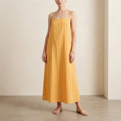 Flowing Striped Maxi Dress with Spaghetti Straps and Square Neckline