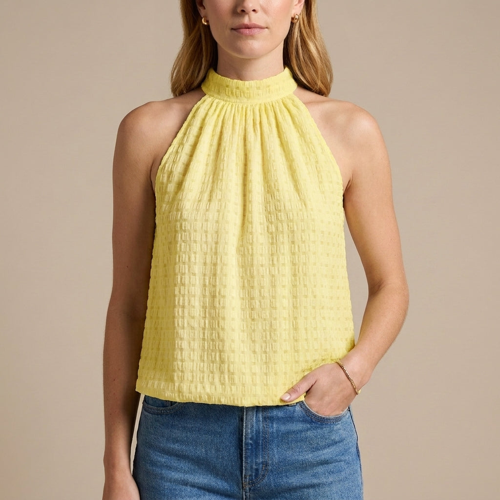 Textured Mock Neck Sleeveless Summer Blouse