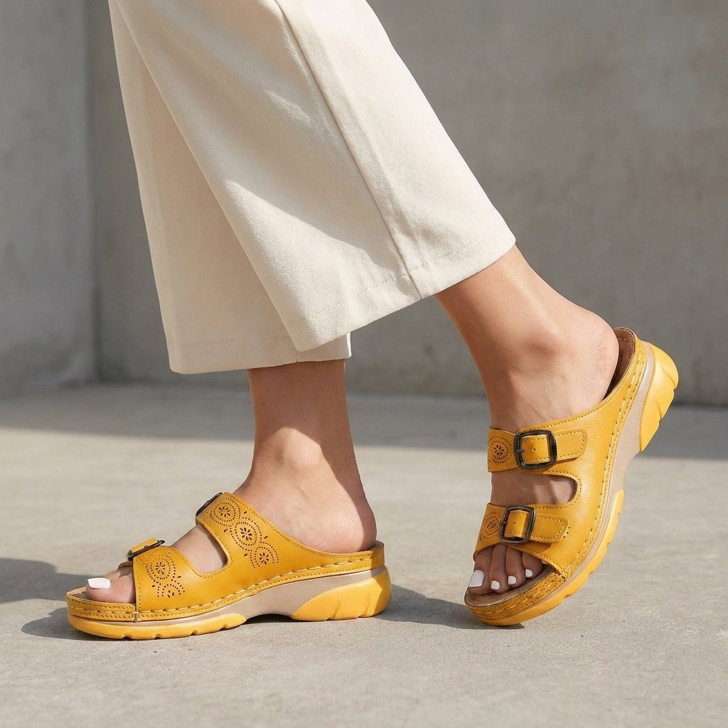 Structured Orthopedic Sandals with Adjustable Buckle Straps and Contoured Sole