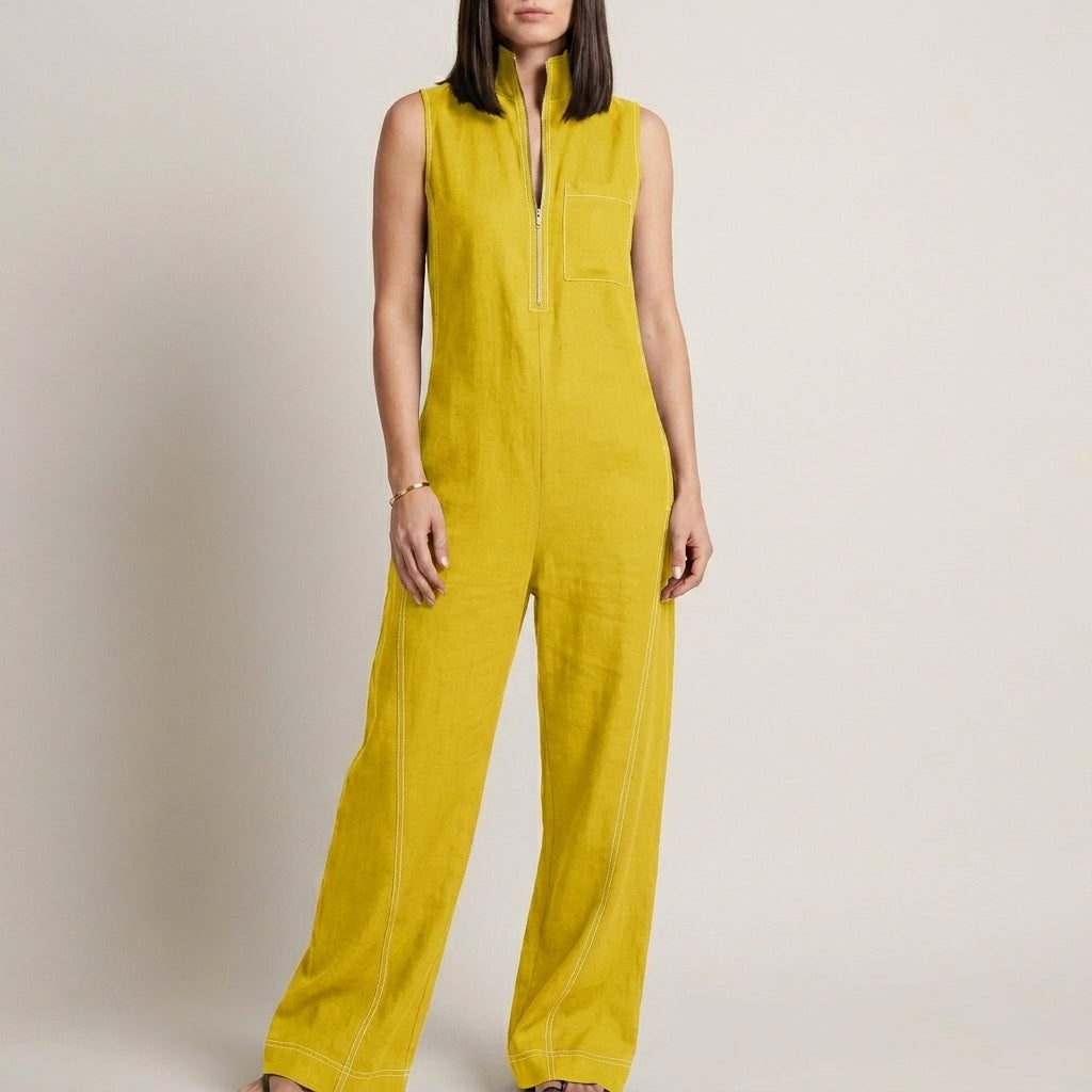 Relaxed Sleeveless Zip-Neck Wide-Leg Jumpsuit