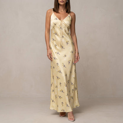 Floral Slip Maxi Dress with Elegant Lace Trim Details