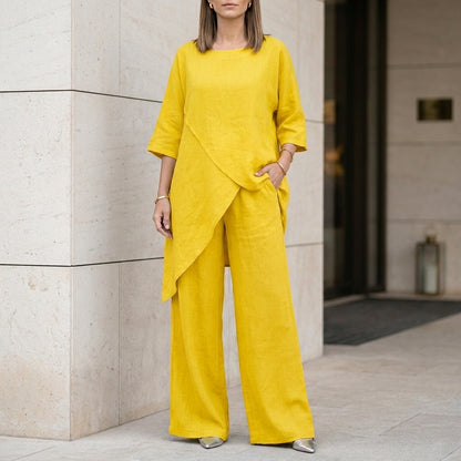 Relaxed Two-Piece Set with Flowing Wide-Leg Pants Elegance