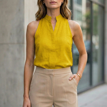 Sleeveless Split Neck Blouse with Tailored Silhouette