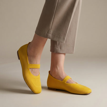All-Day Comfort Knitted Mesh Ballerina Flats with Mary Jane Strap