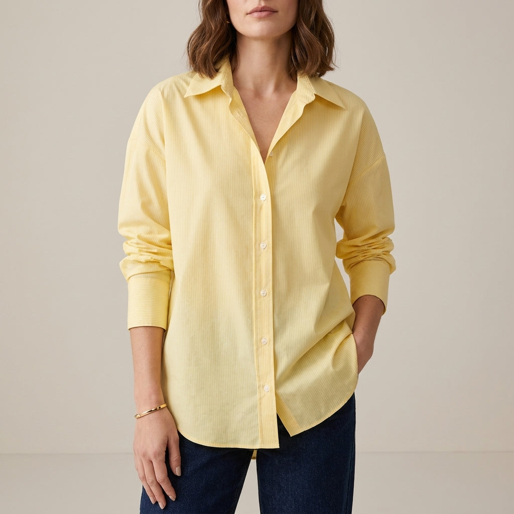 Relaxed Oversized Button-Up Shirt with Rolled Sleeve Detail