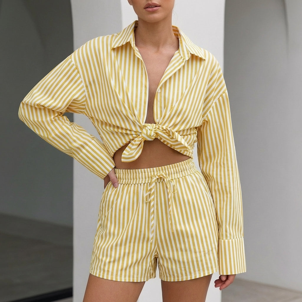 Oversized Collared Shirt and Relaxed Wide-Leg Shorts Set