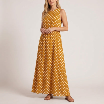 Relaxed Sleeveless Maxi Dress with Tiered Ruffle Hem