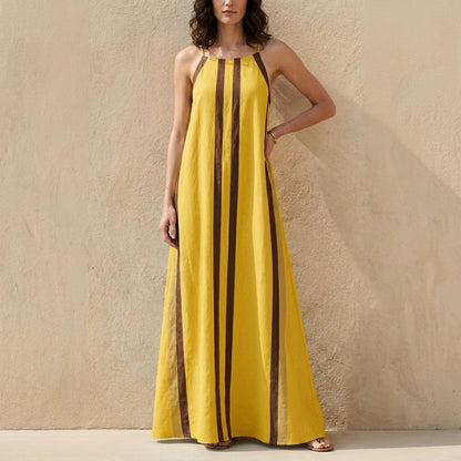 Flowing Stripe Detail Maxi Dress with Spaghetti Straps