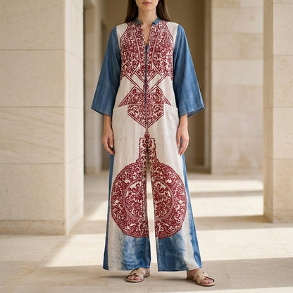 Bohemian Printed Caftan Jumpsuit with Flowing Wide Leg Silhouette
