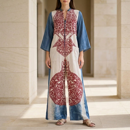 Bohemian Printed Caftan Jumpsuit with Flowing Wide Leg Silhouette