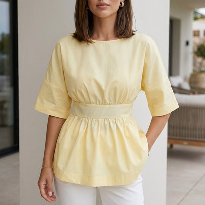 Romantic Peplum Blouse with Soft Waist Detail and Relaxed Fit