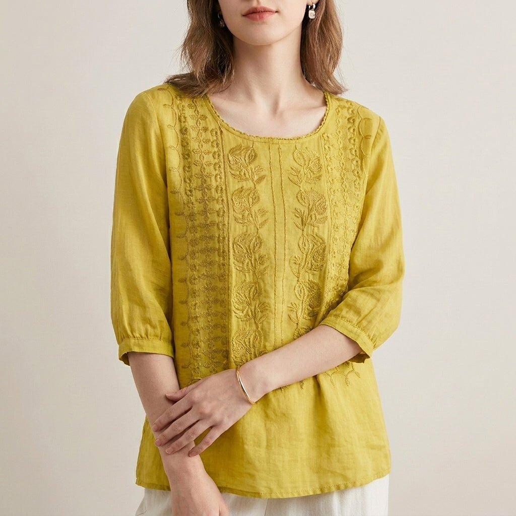 Adeline Prestige Relaxed Viscose Blouse with Embroidered Accents