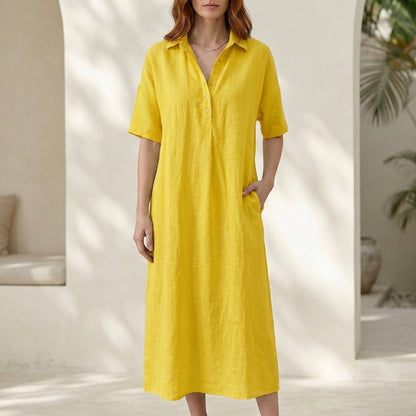 Effortless Collared Midi Dress with Relaxed Silhouette