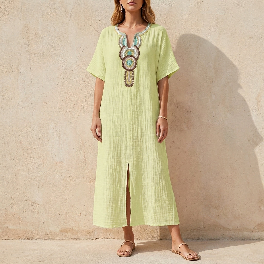 Embellished Bohemian Caftan MIdi Dress for Resort Escapes