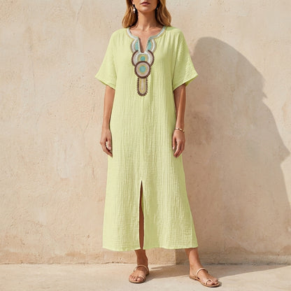 Embellished Bohemian Caftan MIdi Dress for Resort Escapes