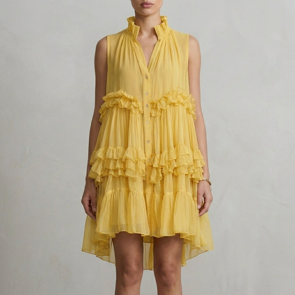 Tiered Ruffle Mini Dress with Romantic Flowing Silhouette