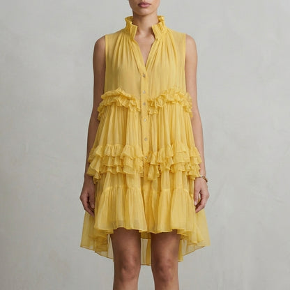 Tiered Ruffle Mini Dress with Romantic Flowing Silhouette