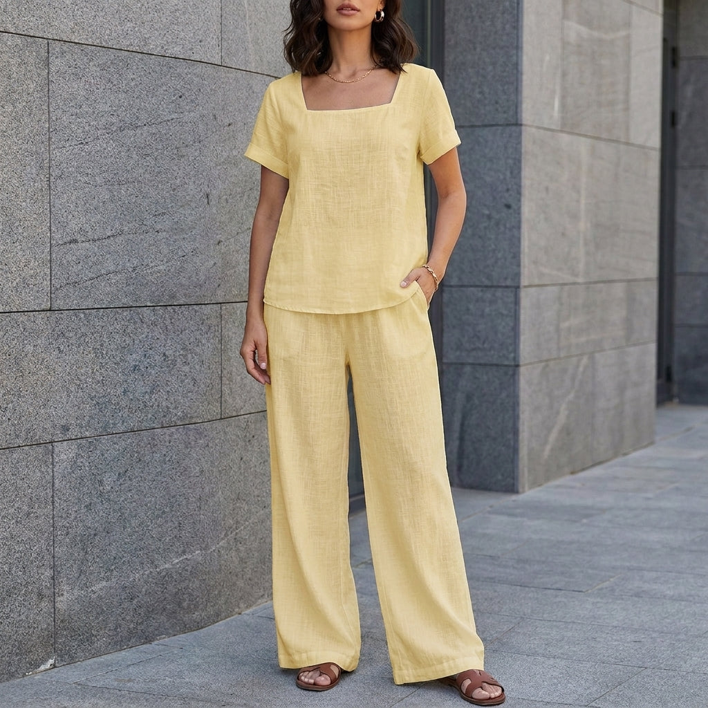 Coastal Breeze Relaxed Top and Wide-Leg Pant Set