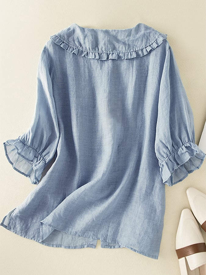 Ruffled Collar Linen Blend Tunic
