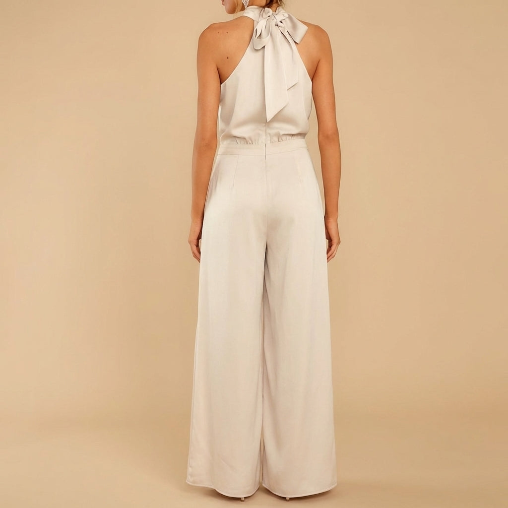 Halter Neck Wide-Leg Jumpsuit with Tie-Back Detail