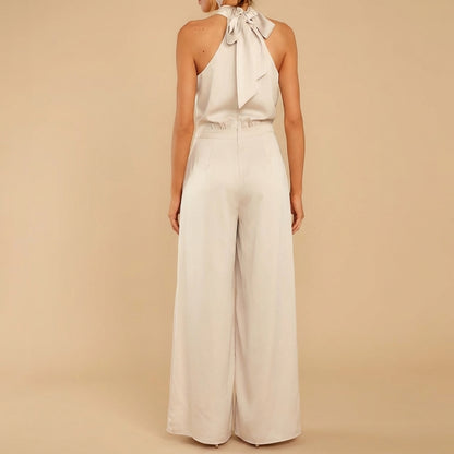 Halter Neck Wide-Leg Jumpsuit with Tie-Back Detail