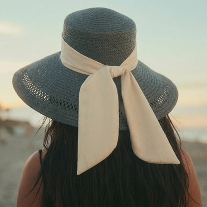 Structured Wide Brim Sun Hat with Open-Weave Mesh and Ribbon Band