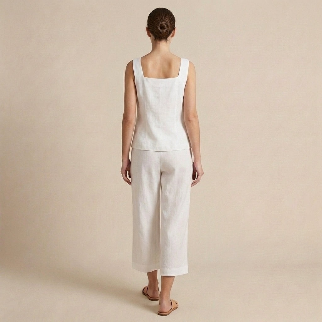 Structured Two-Piece Set with Square Neck Top and Wide-Leg Capris
