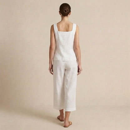 Structured Two-Piece Set with Square Neck Top and Wide-Leg Capris