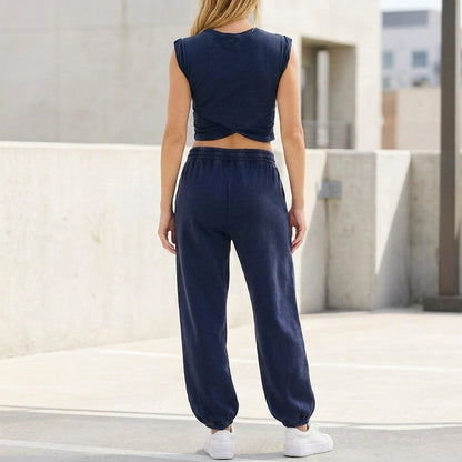 Contemporary Two-Piece Wrap-Front Cropped Top and Relaxed Joggers Set