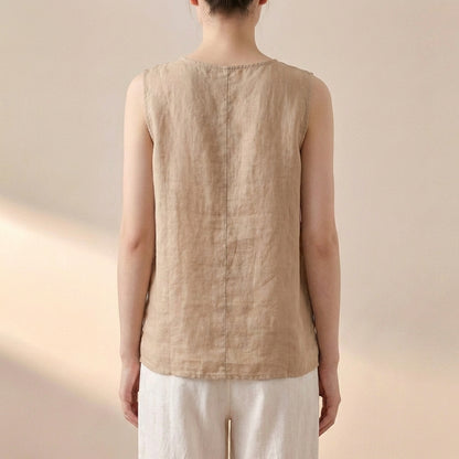 Relaxed Geometric Embroidered Sleeveless Vest with Layered Hem