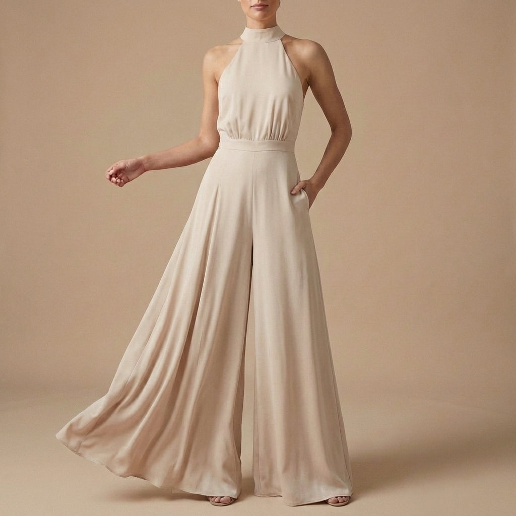 Halter Neck Wide-Leg Jumpsuit with Tie-Back Detail