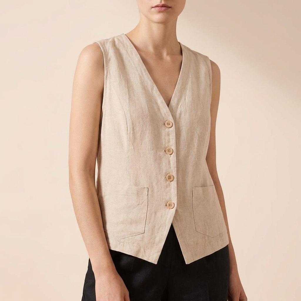 Arlena Relaxed Vest with Contrast Trim and Patch Pockets