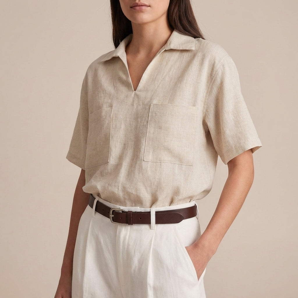 Relaxed Fit V-Neck Shirt with Patch Pockets for Elevated Casualwear