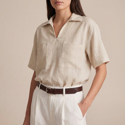 Relaxed Fit V-Neck Shirt with Patch Pockets for Elevated Casualwear