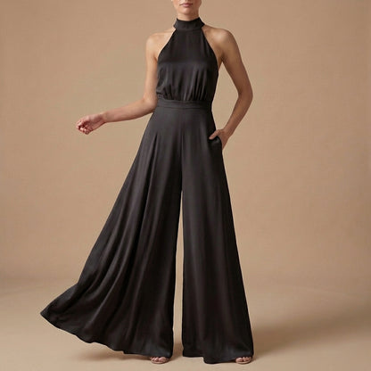 Halter Neck Wide-Leg Jumpsuit with Tie-Back Detail