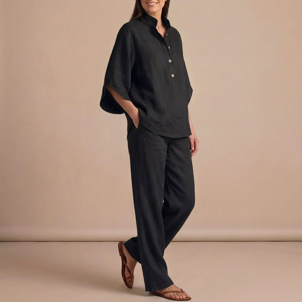 Woven Two-Piece Relaxed Shirt and Wide-Leg Trouser Set for Urban Leisure