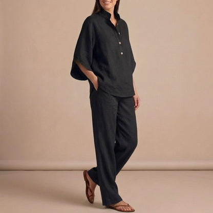 Woven Two-Piece Relaxed Shirt and Wide-Leg Trouser Set for Urban Leisure