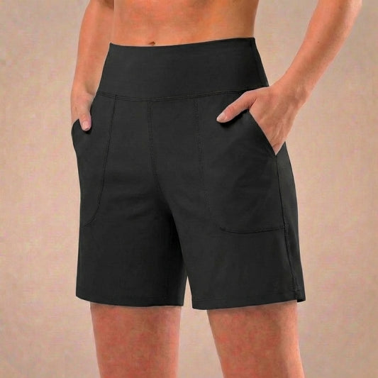High-Waist Relaxed Fit Athletic Shorts with Structured Seam Paneling