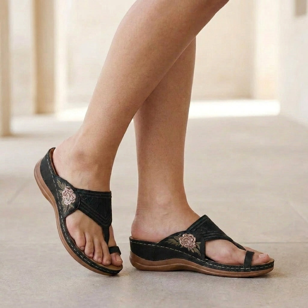 Embroidered Orthopedic Wedge Sandals with Cushioned Support for Everyday Comfort