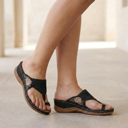 Embroidered Orthopedic Wedge Sandals with Cushioned Support for Everyday Comfort