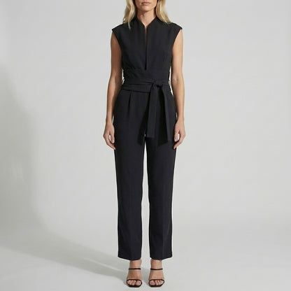 Tailored Wide-Leg Ankle-Length Jumpsuit with Mock Neck and Belt