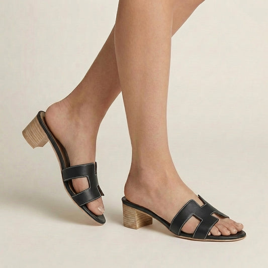 Sculpted Heeled Mule Sandals with Textured Block Heel