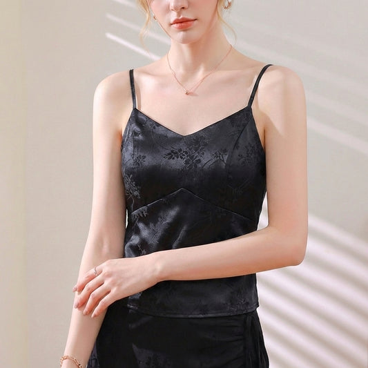 Structured Jacquard Floral Corset Top with Delicate Spaghetti Straps